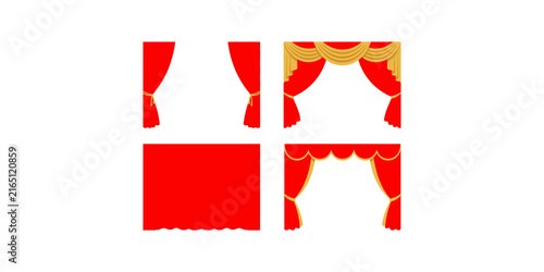 Foto Collection of four red stage theater curtains isolated on transparent background for event performance design assets