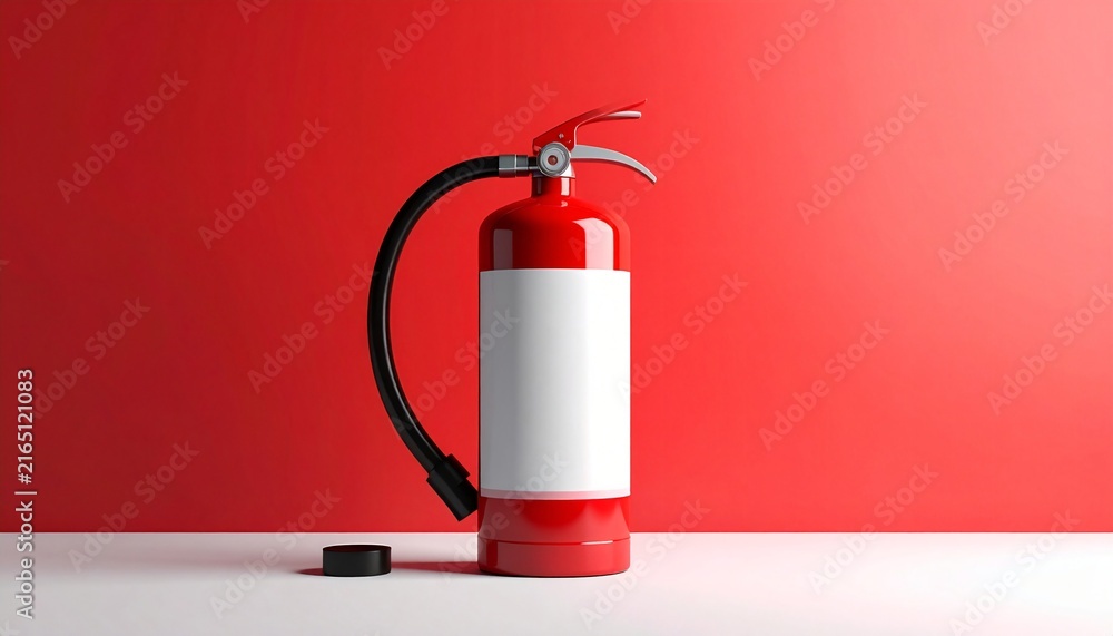 Fototapeta premium Red Fire Extinguisher on Red Background