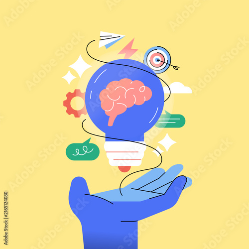 creative thinking apply to innovation and business growth flat illustration
