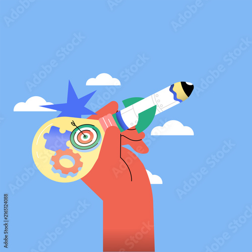 Launching creative ideas into innovation and business success flat illustration