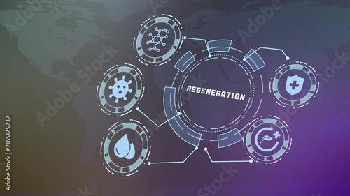 Futuristic Medical Screen Showing Cellular Regeneration and Advanced Bio Technology Concepts.