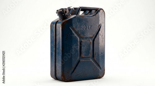 Vintage Blue Metal Jerry Can 20 Liter Fuel Container Isolated on White
