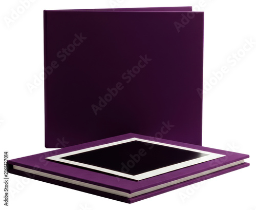 Purple square photo album and folder cut out on transparent background