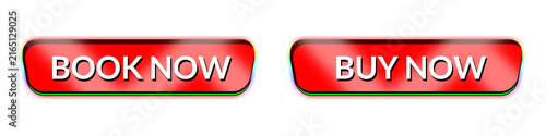 Vibrant Red BOOK NOW and BUY NOW Web Button Collection with Rainbow Border