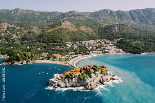 фотографія Aerial View of Sveti Stefan Island and Aman Hotel Montenegro