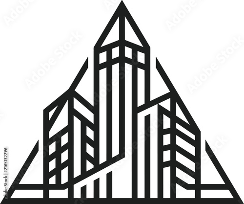 Dynamic geometric city skyline icon for modern business use.
