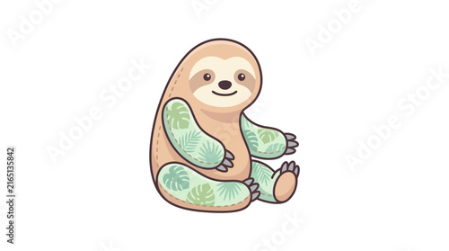 Cute Sloth with Tropical Pattern Vector Illustration
