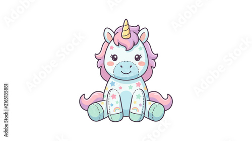 Cute Plush Unicorn Vector Illustration