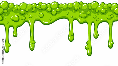Green Slime Dripping Upper Border with Large White Copy Space Halloween Flat Vector Background