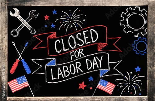 Labor day usa closed, We will be closed for labor day sign with american flag, Business closed for labor day with american flags, We will be closed on labor day announcement with american flag
