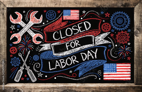 Labor day usa closed, We will be closed for labor day sign with american flag, Business closed for labor day with american flags, We will be closed on labor day announcement with american flag