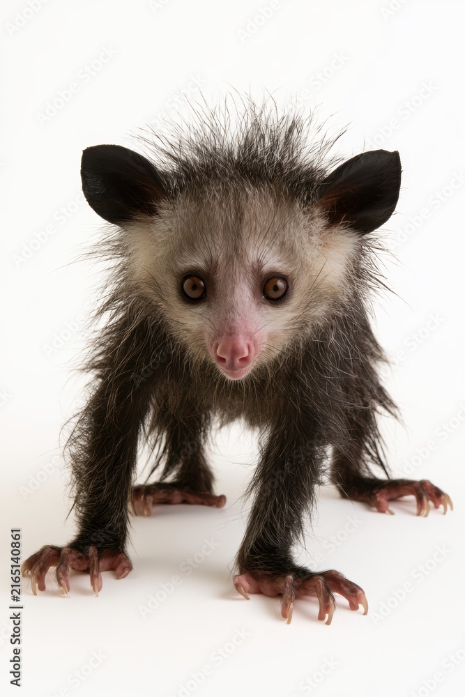 Naklejka premium Aye-aye Portrait: A striking aye-aye, a unique primate with distinctive large ears and a scruffy coat, poses for a close-up portrait, its curious eyes fixed on the viewer.