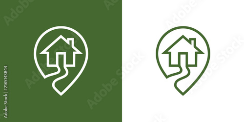 Eco friendly house location pin and winding garden path.