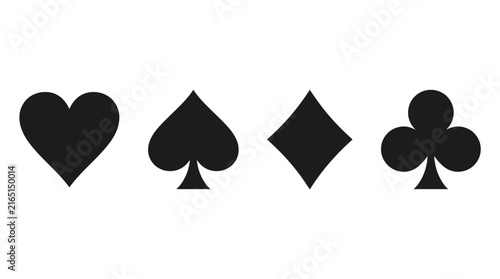 Elegant black vector illustration displaying four standard playing card suits on a clean white background design