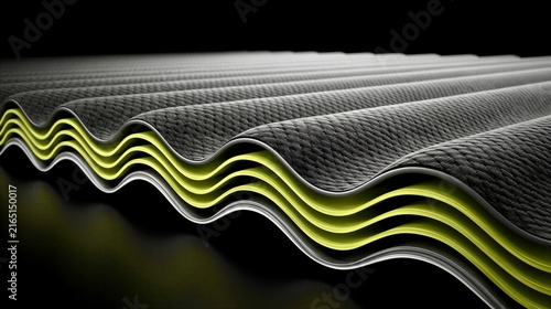 Abstract Texture Art Wavy Layers Sheets with Black Texture and Lime Green Web Background