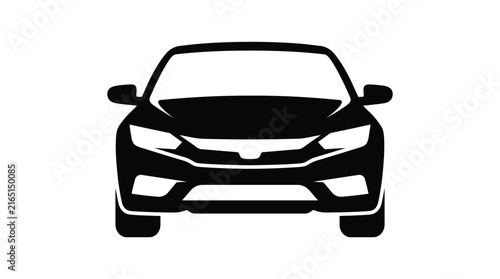 Black silhouette vector illustration of a modern car front view isolated on a plain background