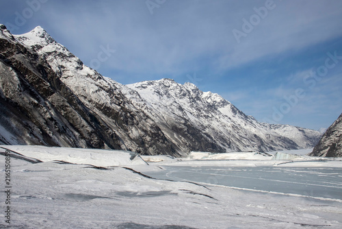 Frozen lake on winter day in Alaska