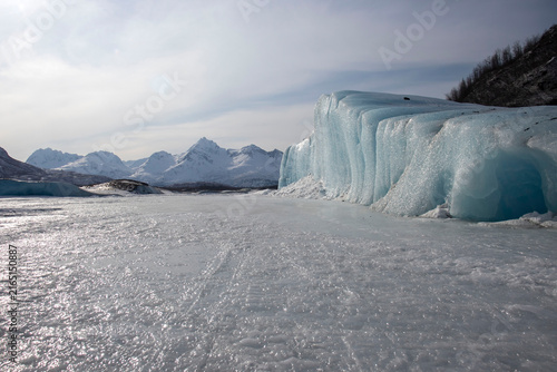 Frozen lake on winter day in Alaska