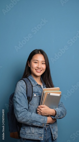 young asian student blue background