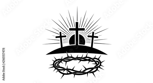 Bild auf Leinwand Christian cross and crown of thorns symbol with depicts black white graphic thre