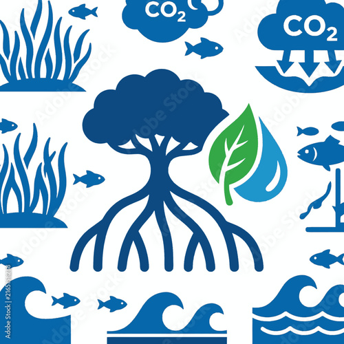 Co2 Tree with Roots and Eco Symbols Showing Climate Impact