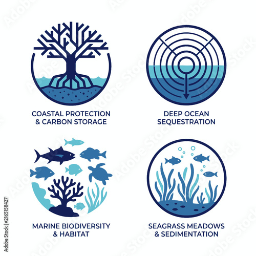 Coastal Protection and Carbon Storage Illustration Set