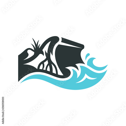 Coastal Protection Icon with Roots and Waves for Environmental Design