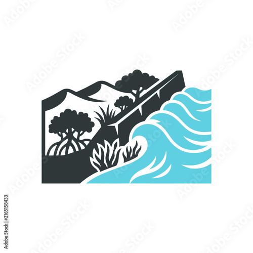 Coastal Protection Icon Mangroves Waves and Mountains
