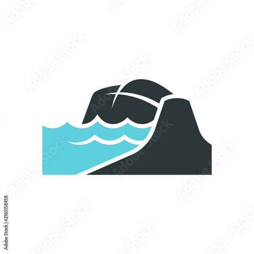 Coastal Protection Icon Vector Design Showing Rock and Waves