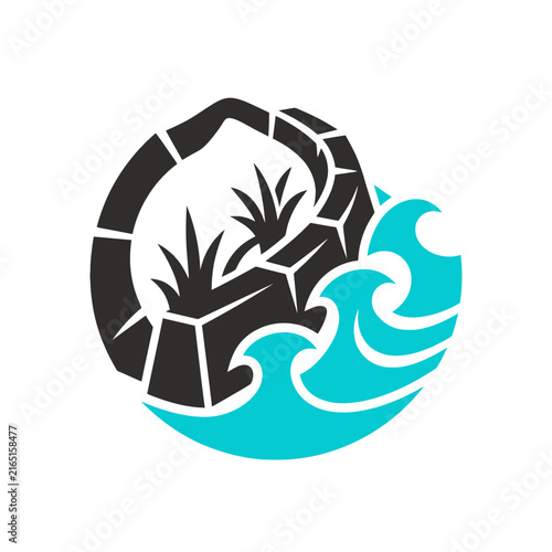 Coastal Protection Icon with Wave and Plant Design