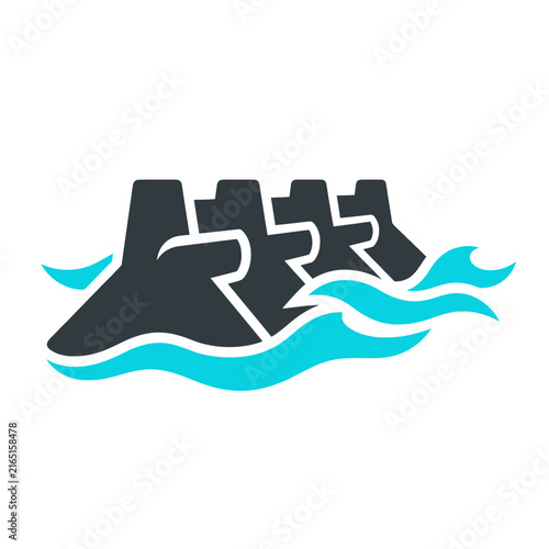 Coastal Protection Vector Icon with Waves and Buildings