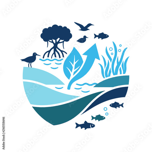 Eco Illustration of Water Ecosystem Mangrove Birds Fish
