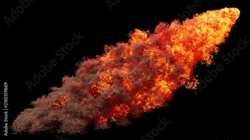 Fiery plume of smoke and embers rising against a dark background with dramatic lighting for action concepts