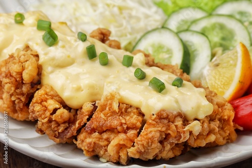 Chicken nanban. fried chicken with vinegar and tartar sauce