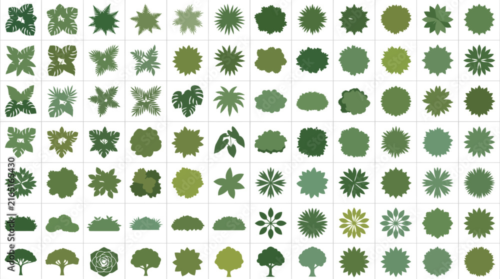 Fototapeta premium Set of top view plants and trees for architectural landscape design