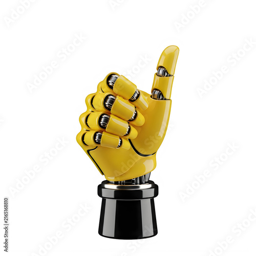 Yellow robotic hand showing a thumbs up gesture for success