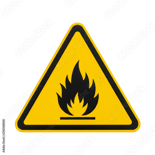 Yellow triangle fire hazard warning sign icon for safety