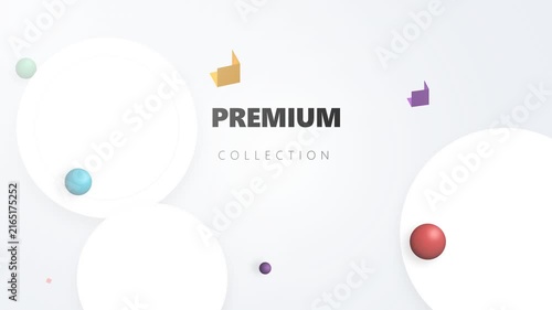 3D Abstract Geometric Background with White Floating Circles and Colorful Spheres