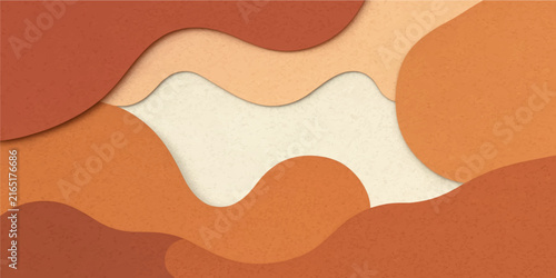 Warm terracotta brown paper cut abstract background with organic wavy layers and copy space