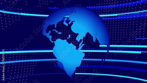 Futuristic Rotating Earth Globe with Global Data Network Connections, Digital Communication and Worldwide Business Technology Background