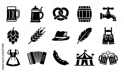 Collection of Oktoberfest celebration design elements featuring traditional Bavarian beer festival icons and festive decorative graphic