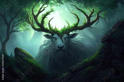 Majestic Forest Creature: A Surreal Representation of Nature's Enchantment and Wilderness