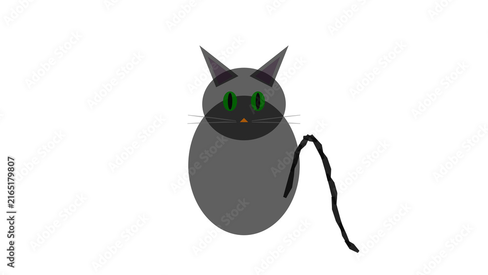 Fototapeta premium Halloween-themed cartoon cat with glowing green eyes and orange pupils, isolated on transparent background