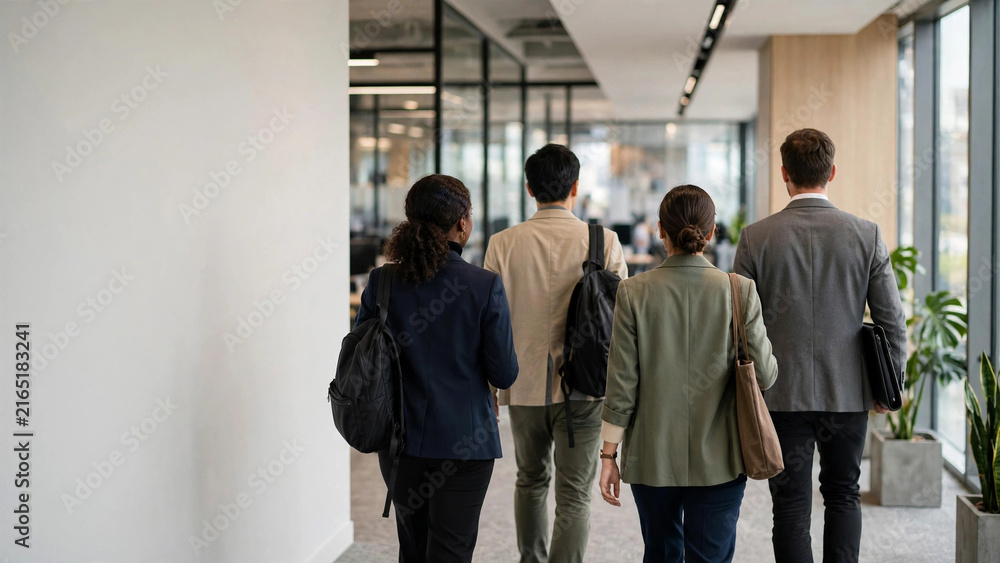Obraz premium Group of business person walking in modern office hallway