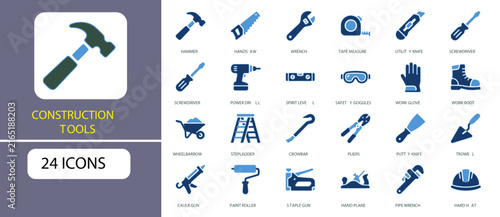 24 Construction Tools and Equipment Vector Icon Set.ai