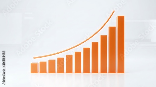 3D Business Growth Chart with Rising Orange Bars and Upward Trend Arrow on White Background