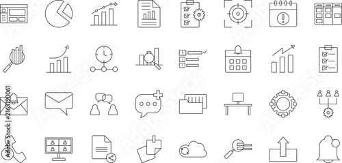 Business and Productivity Line Icons Set for Management, Analytics and Office UI