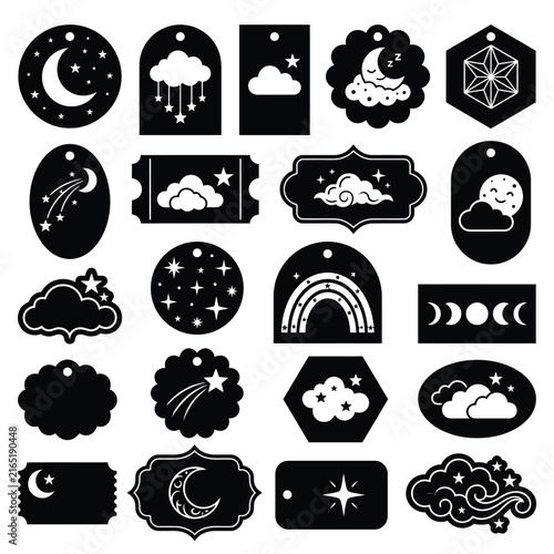 Black and White Vector Icons Set, Minimal Monochrome Symbols Collection for Graphic Design, Web Design, UI Elements and Creative Projects