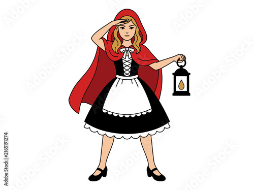 Bild auf Leinwand Little Red Riding Hood Illustration with Lantern