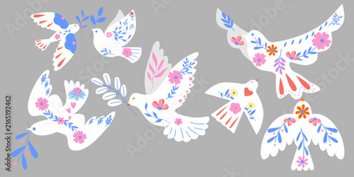 Set of Peace Day Dove Illustration for International Peace Day, Harmony, Unity, Nonviolence, Freedom, Hope, and Global Peace Awareness Design. Vector Set.